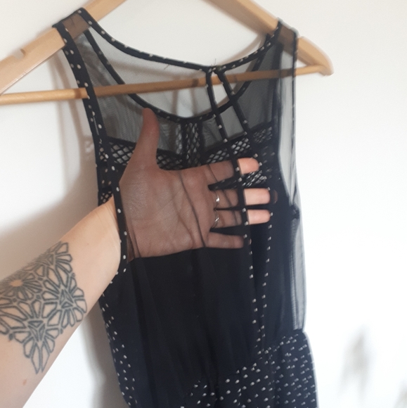 Black Polkadot with Mesh Panelling Mini Dress - Picture 2 of 4